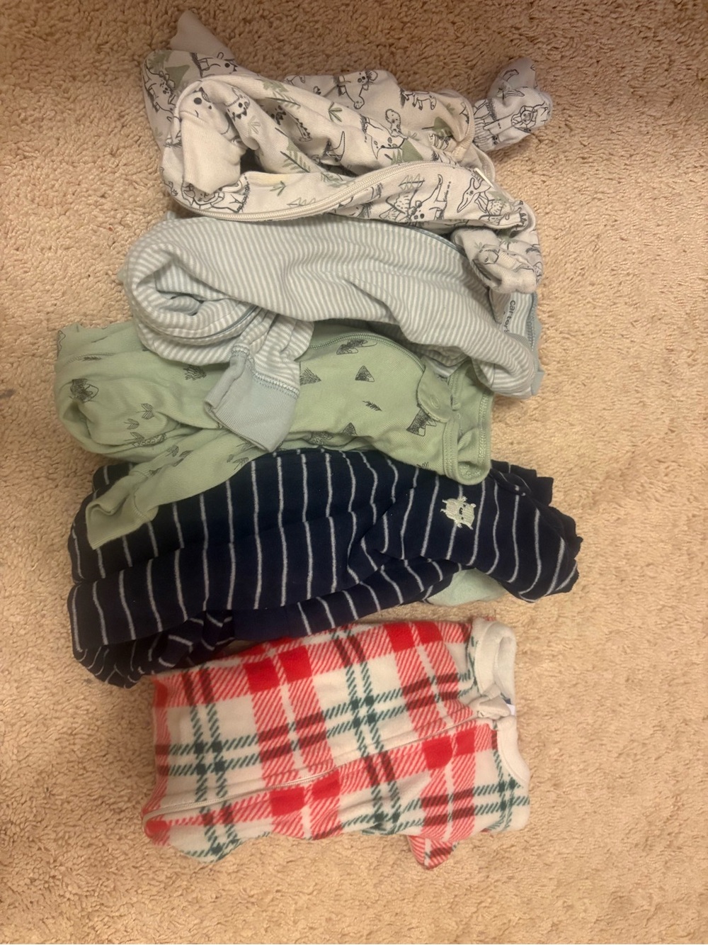 Mixed Baby Sleepers Bundle - Striped, Plaid & Pastel Prints boys